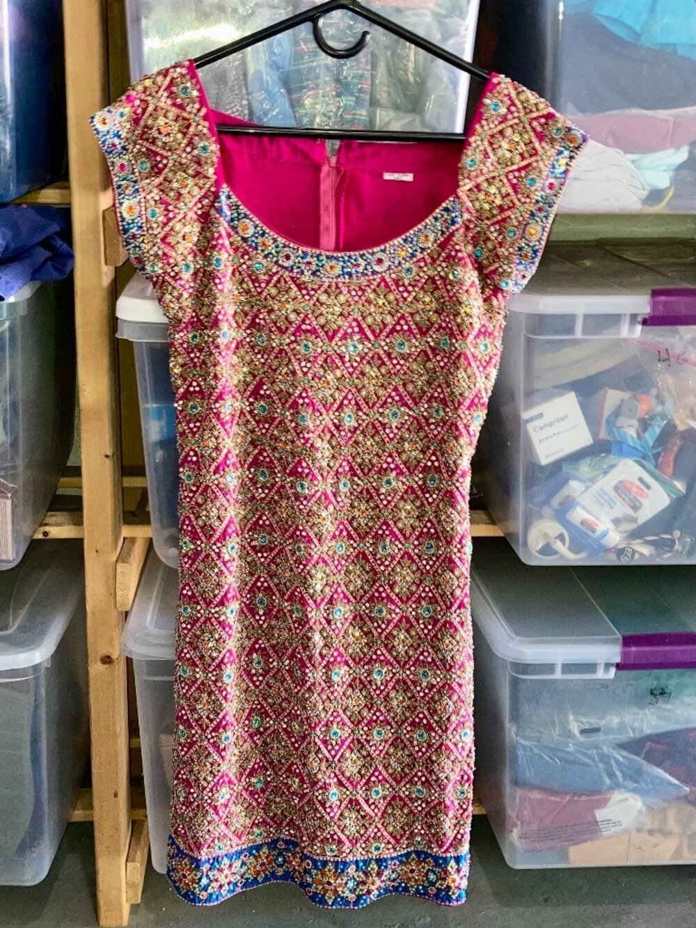 India  Pakistani Beaded Jeweled Zip Back Dress 36" Long